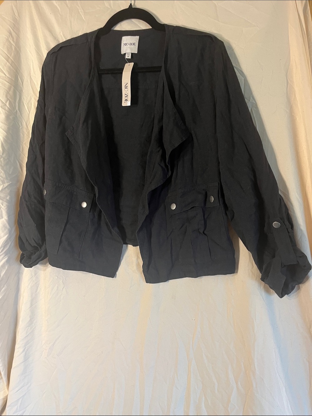 NIC+ZOE Black Draped Open-Front Blazer